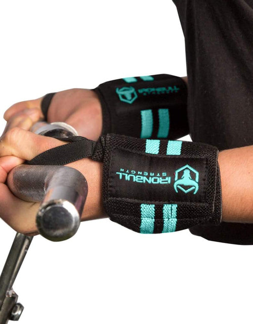 Load image into Gallery viewer, Women Wrist Wraps with Thumb Loops - 12" Professional Grade - Wrist Support Brace and Compression for Cross Training, Weight Lifting, Powerlifting, Strength Training (Black/Mint)
