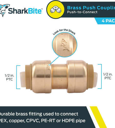 U008LFA4 Straight Coupling Plumbing Fitting, PEX Fittings, Push-To-Connect, Coupler, PE-RT, HDPE, Copper, CPVC, 1/2 Inch, Pack of 4