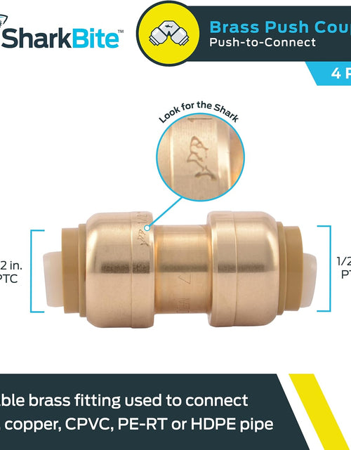 Load image into Gallery viewer, U008LFA4 Straight Coupling Plumbing Fitting, PEX Fittings, Push-To-Connect, Coupler, PE-RT, HDPE, Copper, CPVC, 1/2 Inch, Pack of 4
