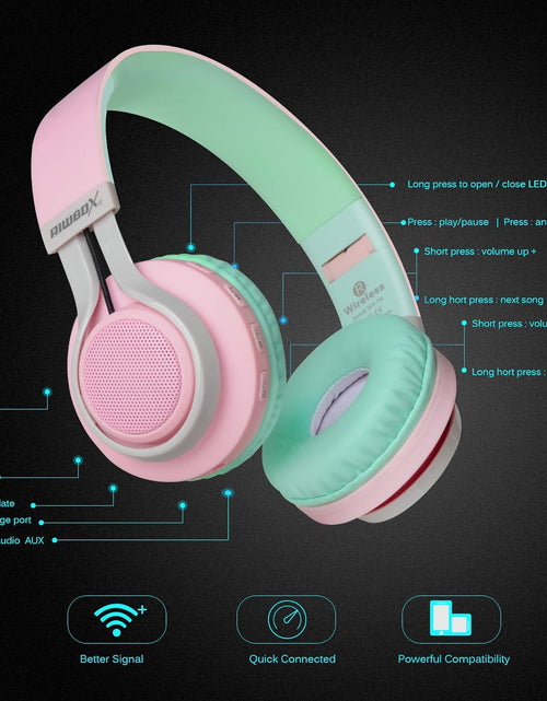 Load image into Gallery viewer, WT-7S Bluetooth Headphones Light Up, Foldable Stero Wireless Headset with Microphone and Volume Control for Pc/Cell Phones/Tv/Ipad (Pink Green)
